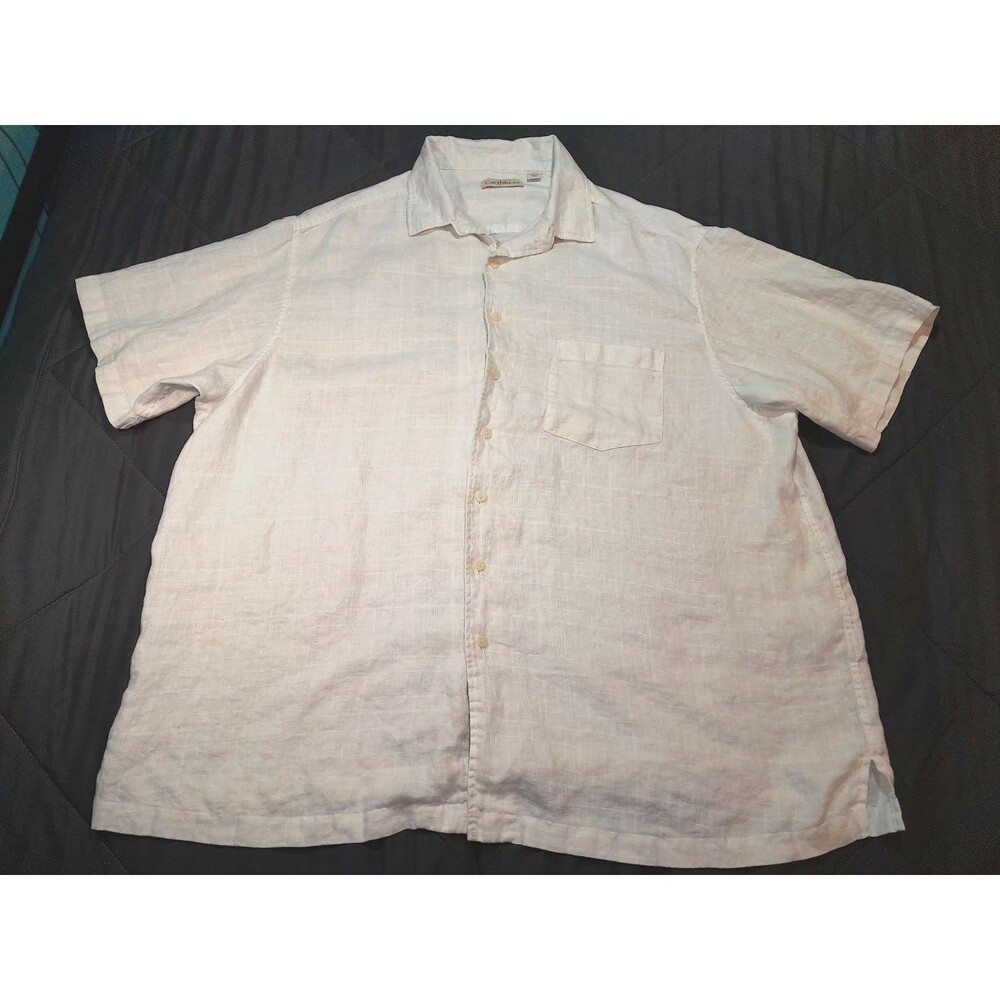 Caribbean white 100% linen button-up shirt 3XL Nice Soft Vibrant White Textured